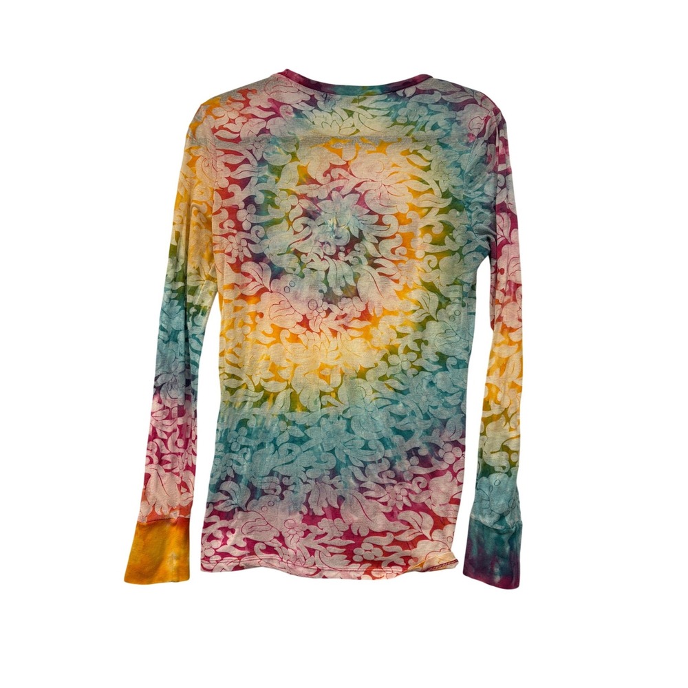 Lucky Brand Y2K Burnout Tee Large Women Multicolor Tie Dye Top Vintage USA Made - Picture 6 of 8